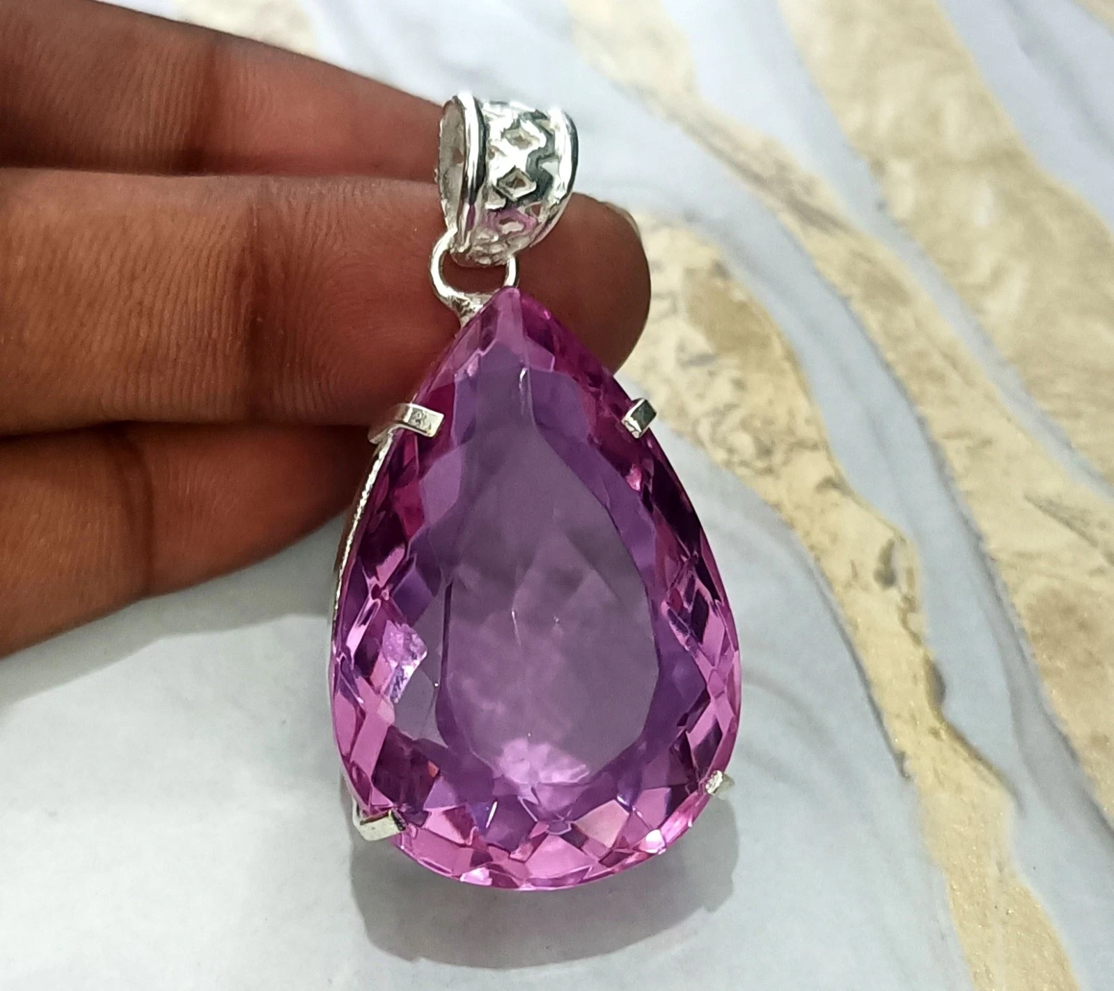 Large Pink Topaz Pendant 925 Solid Sterling Silver A+ Gemstone Jewelry 107.30 Ct