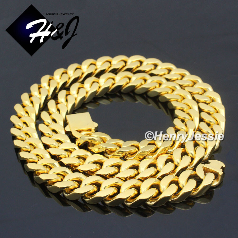 16″-40″MEN Stainless Steel 7/10/12mm Gold Plated Miami Cuban Curb Necklace*GN166