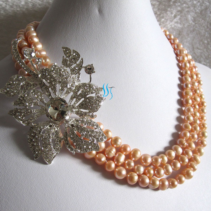 18-20″ 3Row 7-8mm Freshwater Pearl Necklace X2844 Wedding——MORE COLORS