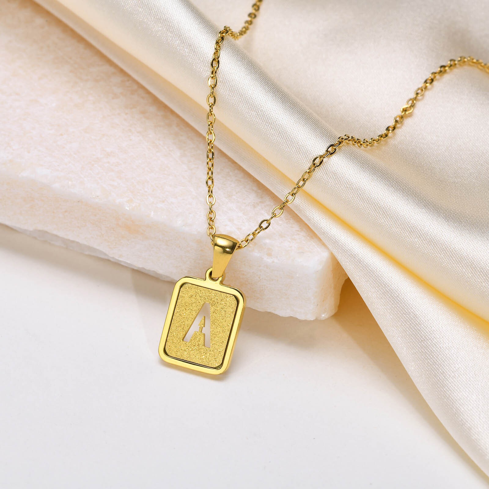 Gold Chic Initial Square Necklaces Hollow Letter A-Z Pendant Collar Women Girls
