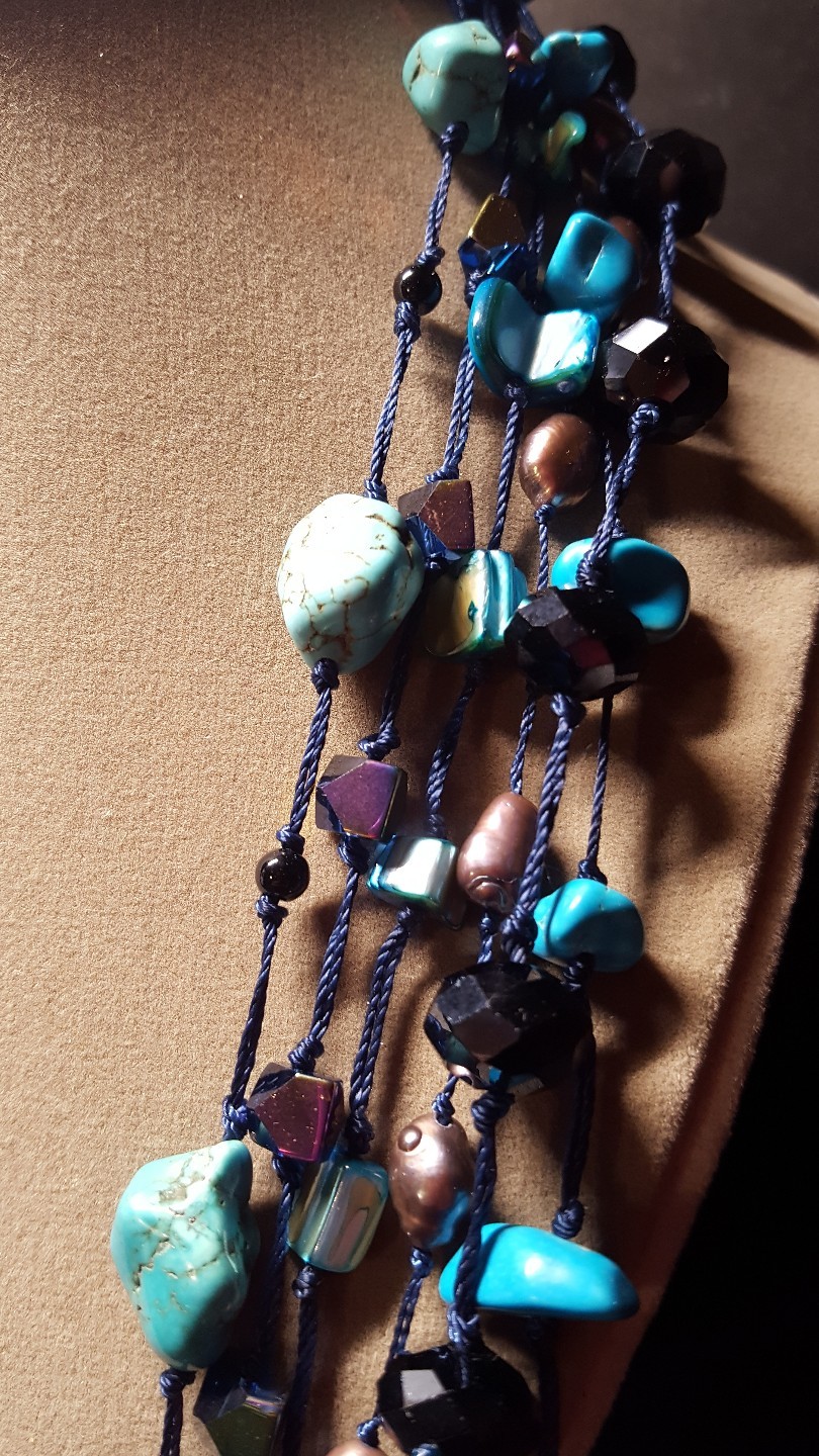 Multi-Strand Turquoise Necklace Polished Stone and Faceted Bead Fusion