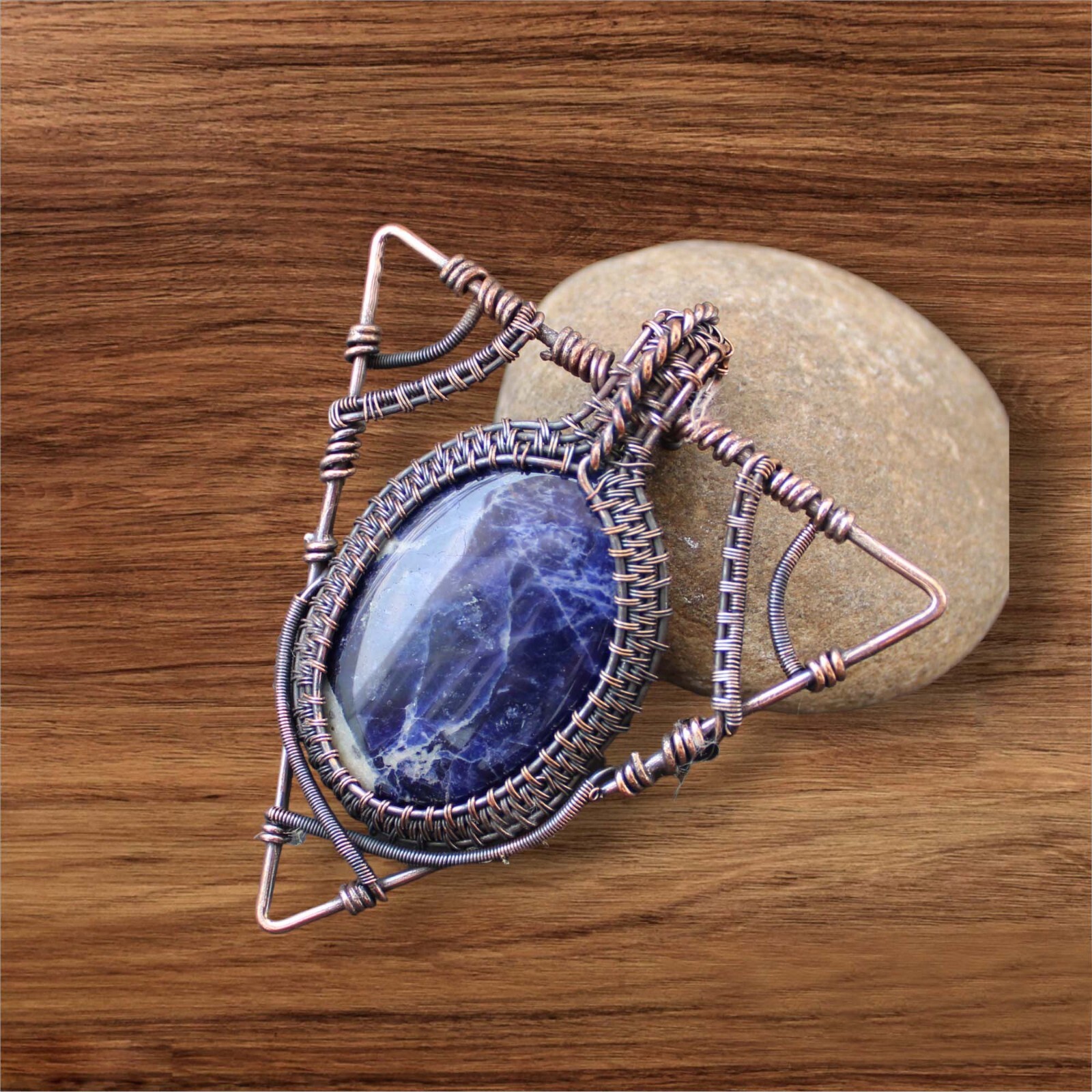 Sodalite Gemstone Pendant Copper Wire Wrapped Pendant Handmade Wire Wrap Jewelry