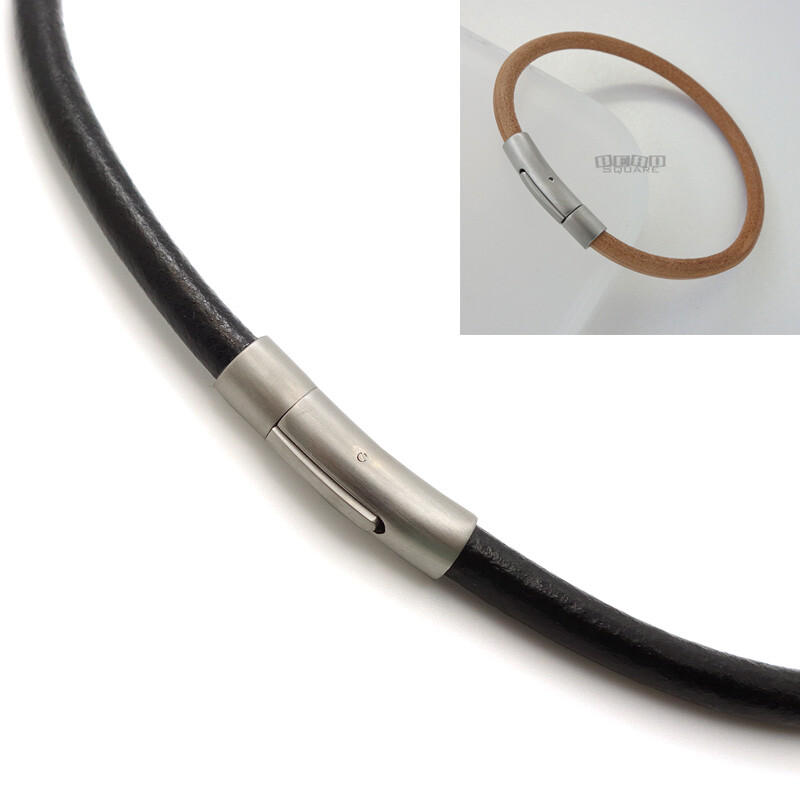 Curved Stainless Steel Round Genuine Leather Cord Necklace / Bangle (5mm / 6mm)
