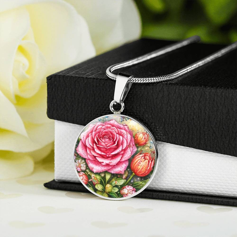 Pink Rose Personalized Engraved Necklace Bracelet or Keychain