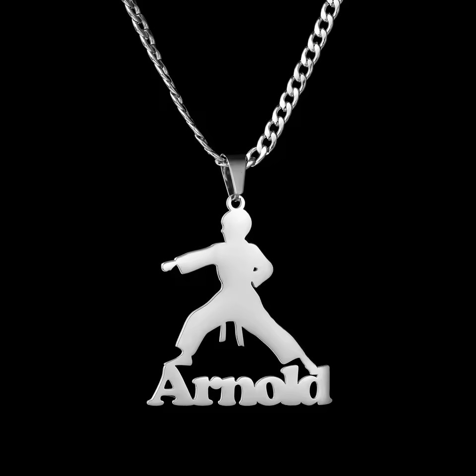 Custom Name Martial Arts Pendant Necklace Chain Jewelry Gold Silver Rose Gold