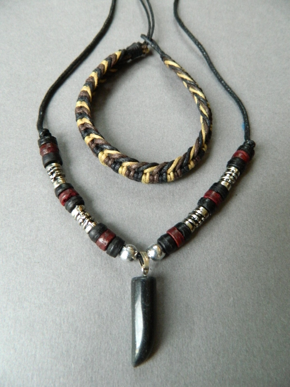 MENS BOYS CHILDRENS TOOTH SHAPE BEAD NECKLACE PENDANT BRACELET JEWELLERY SET UK