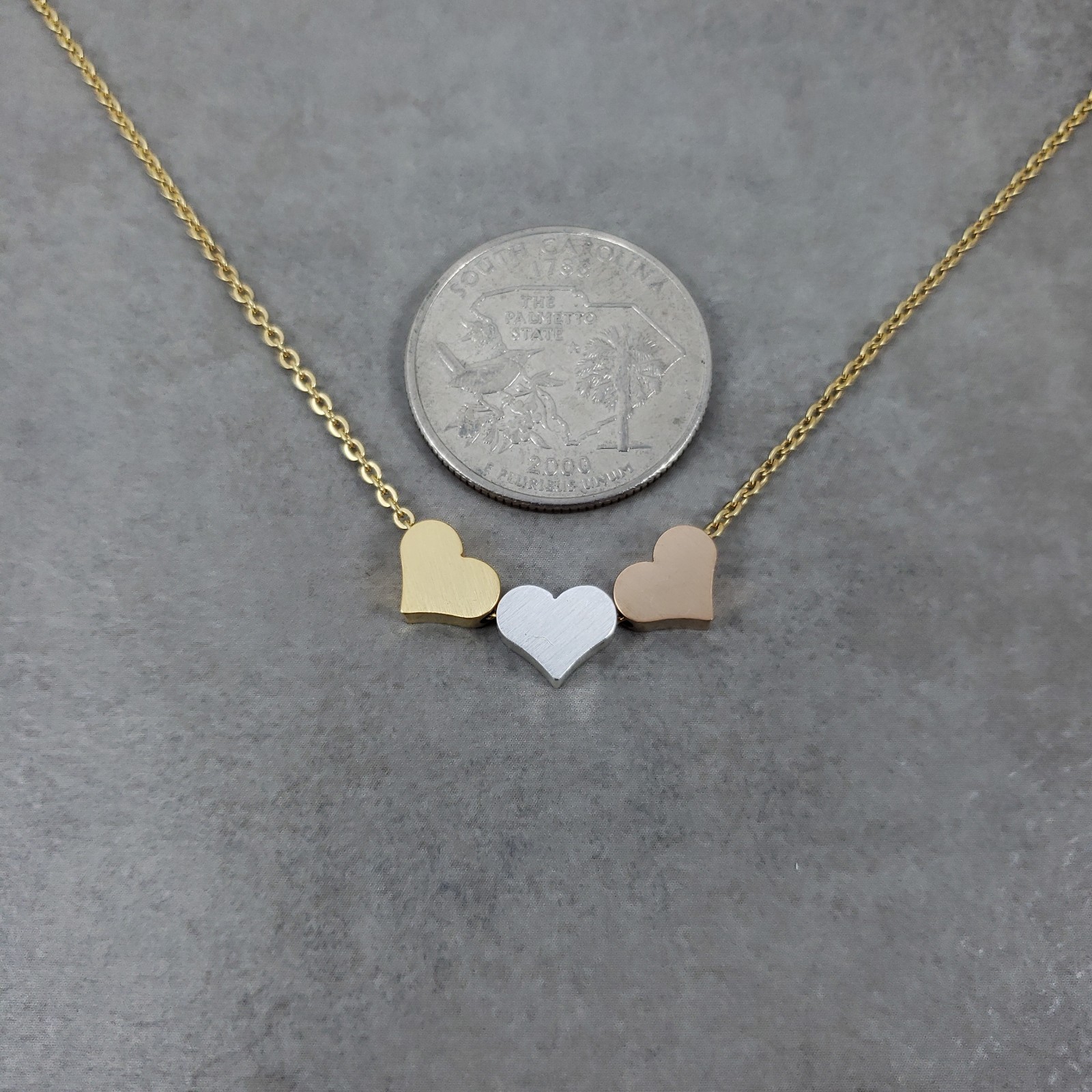 Three Hearts GOLD Plated Necklace Gift Box 3 Love Trendy Modern Pendant