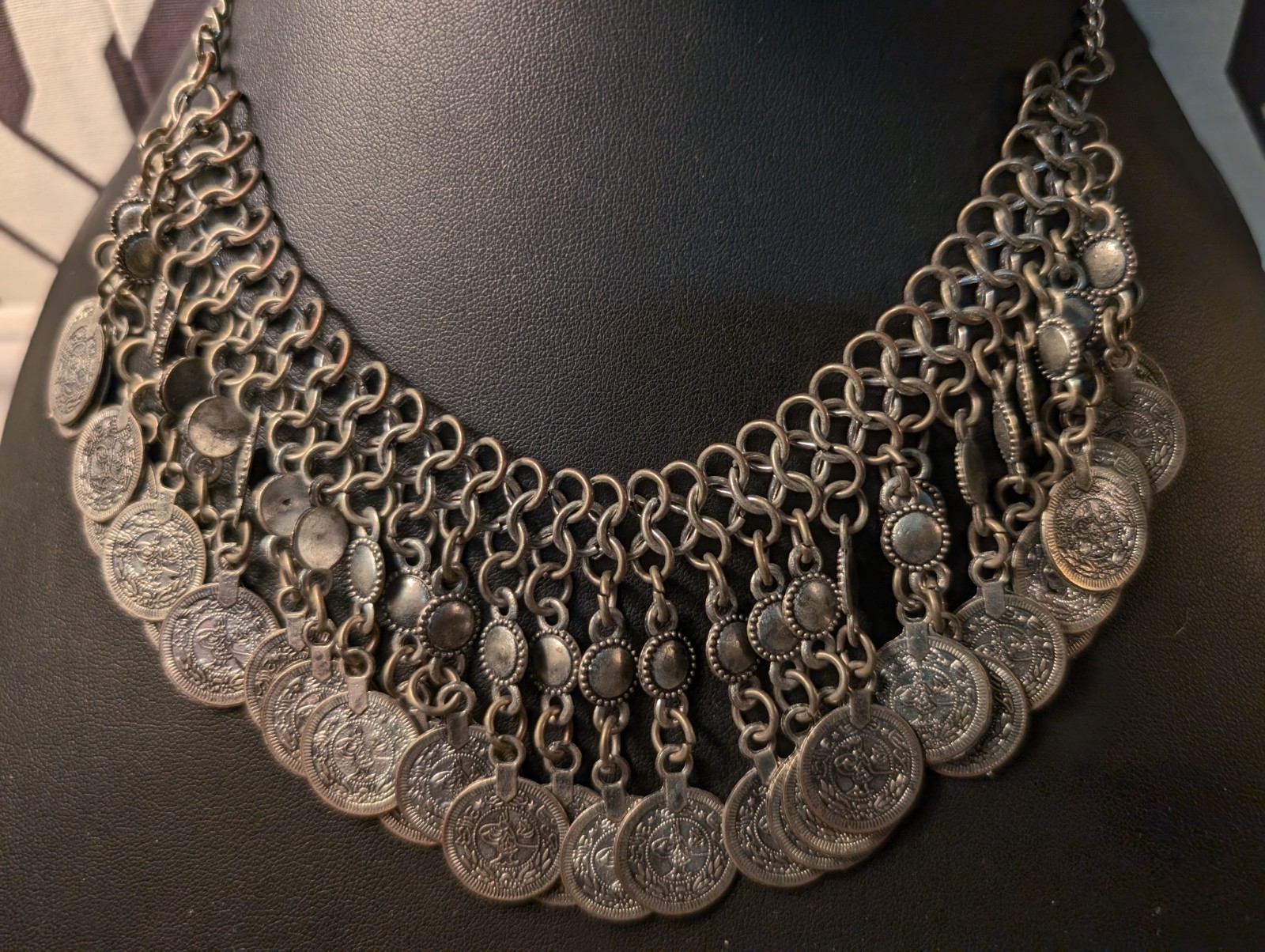 Multiple METAL COINS PENDANTS SILVER TONE NECKLACE