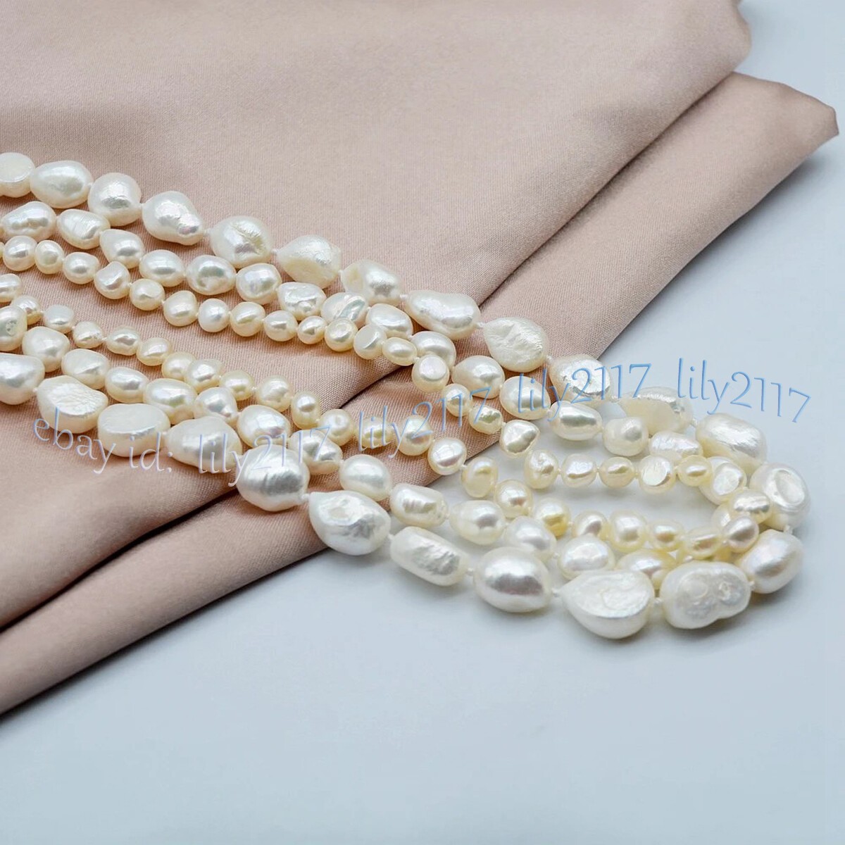 3 Rows Genuine Natural White Freshwater Baroque Pearl Beads Necklace 18” 7-11mm