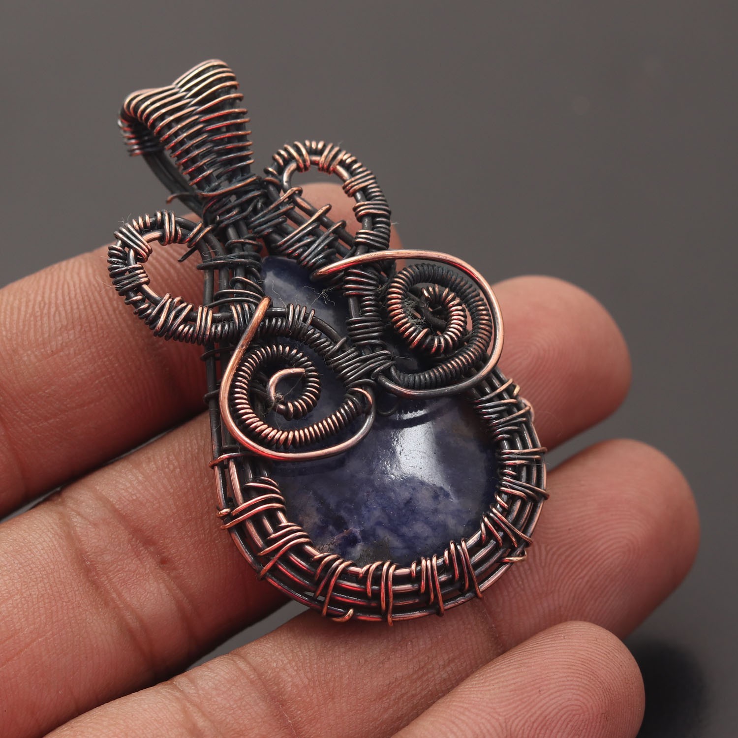 Sodalite Gemstone Copper Wire Wrapped Handmade Pendant Jewelry Gift For Her