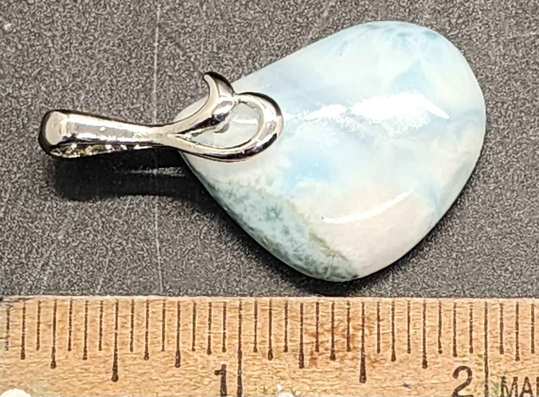 Larimar Stone Teardrop Charm Pendant with Silver Swirl Bail