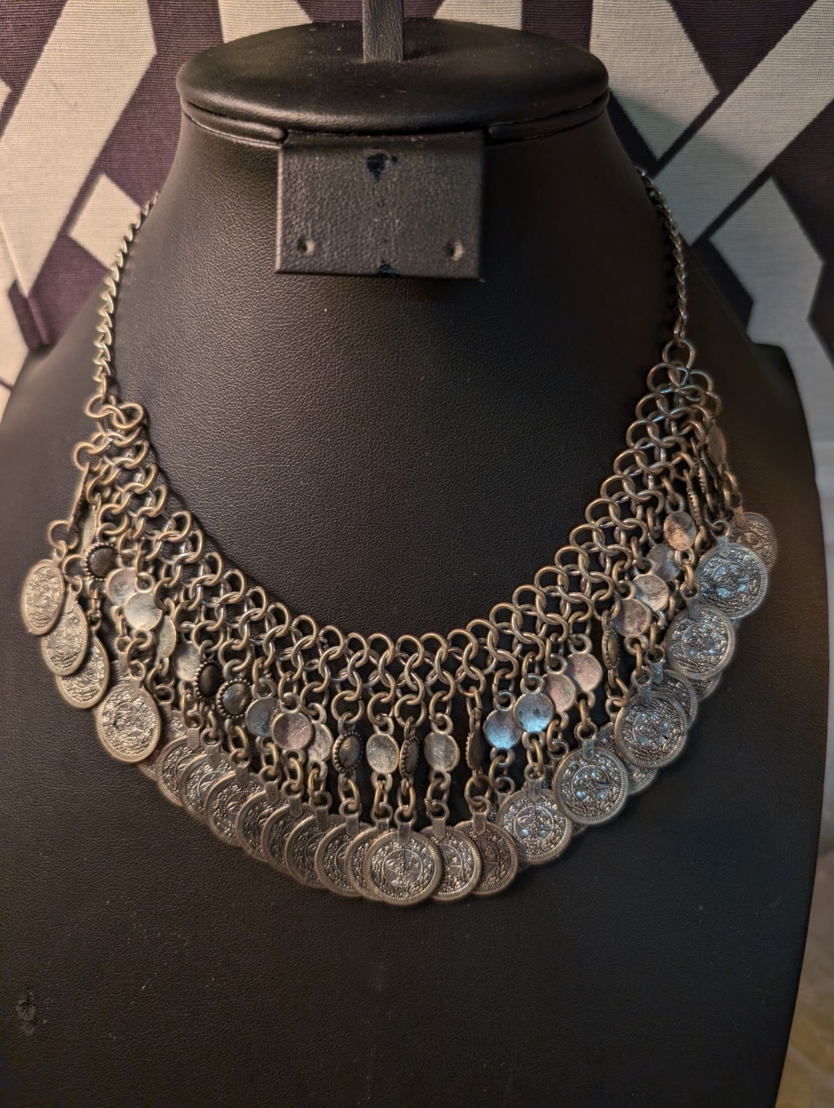 Multiple METAL COINS PENDANTS SILVER TONE NECKLACE