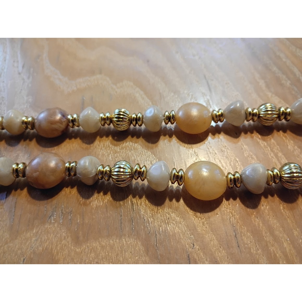 Vintage Beaded Necklace Retro Style Earth Tone Colors Gold-Tone Spacers