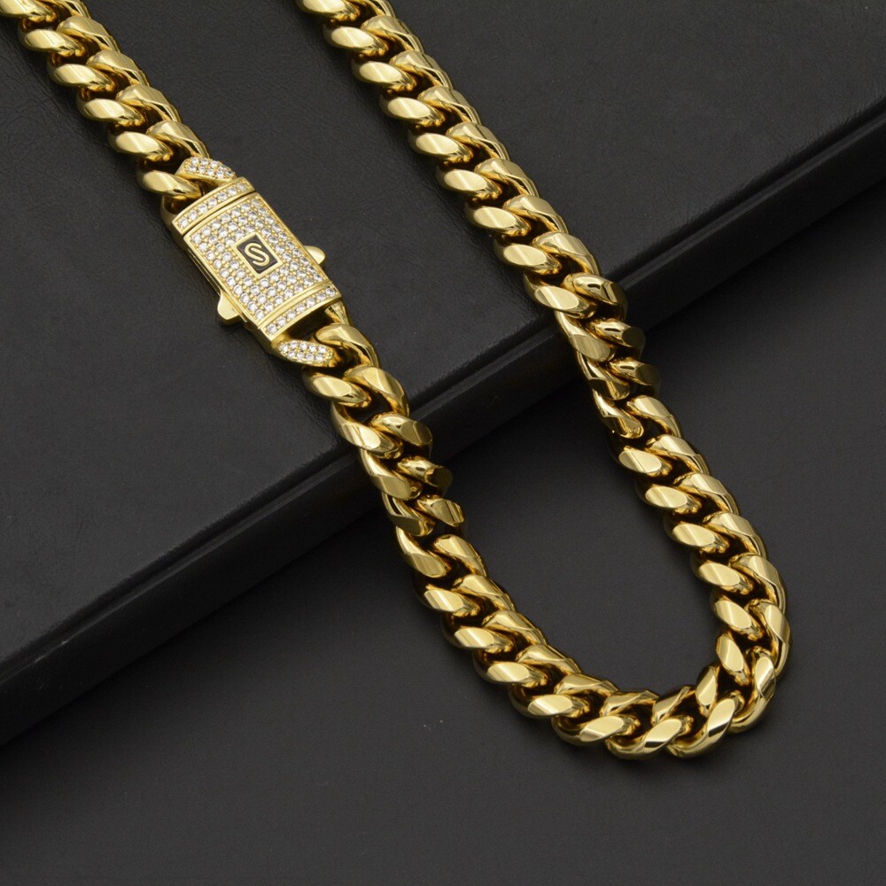 6-14MM Stainless Steel Gold Plated Miami Hip Hop Cuban Chain Or Bracelet F