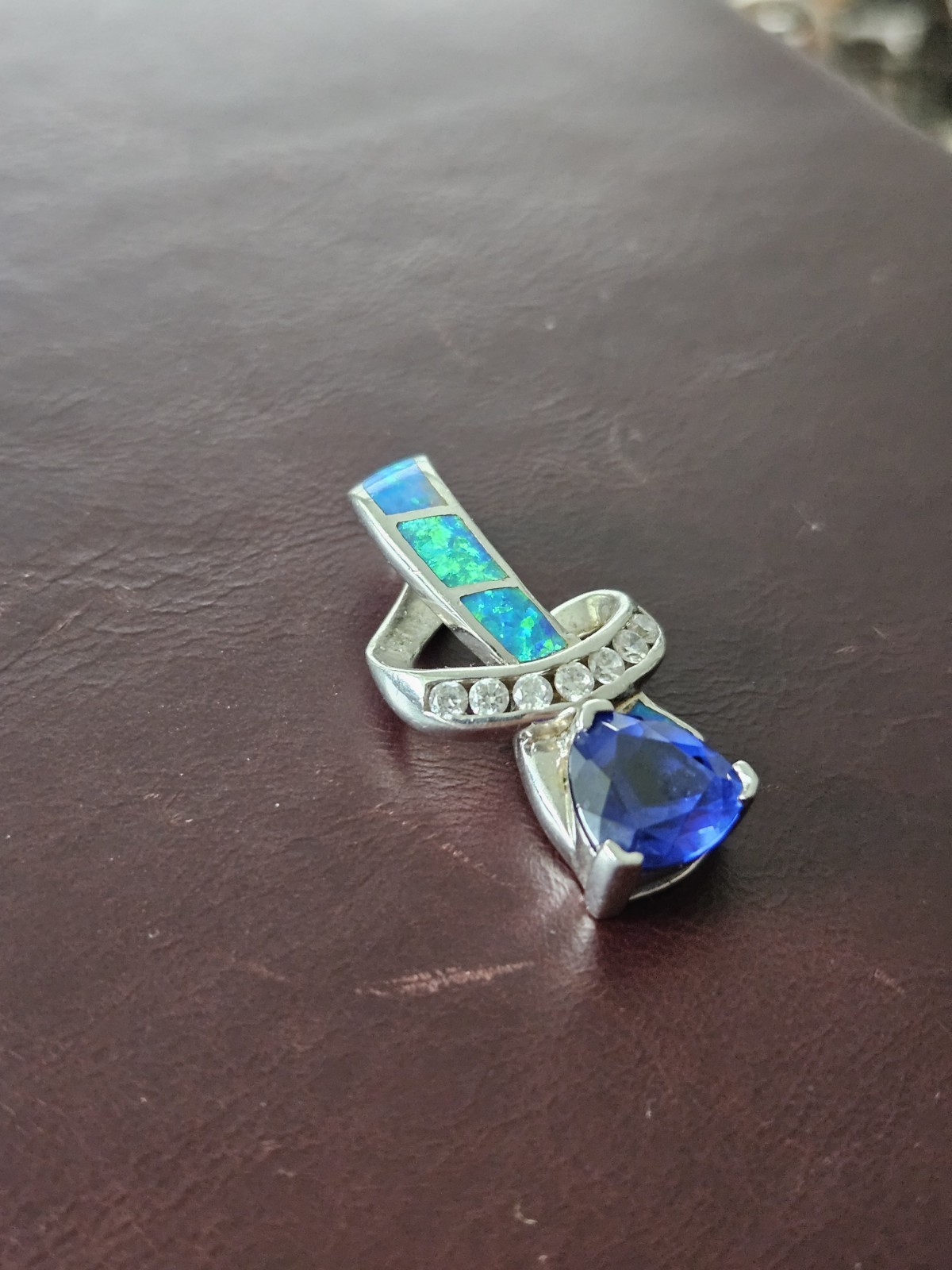 Sterling Silver 925 Blue Trillion Stone Prong Charm Pendant Signed