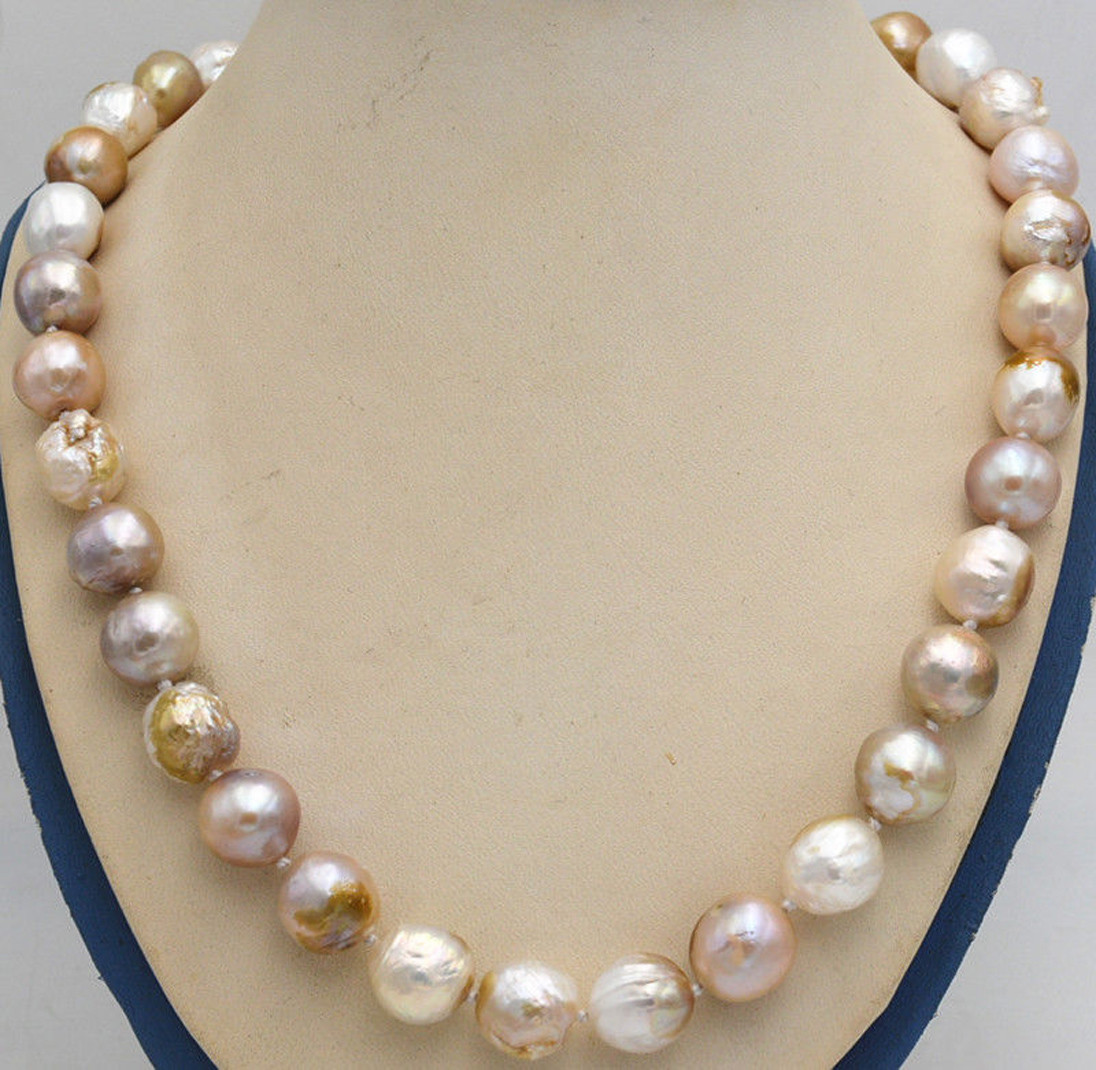 Huge 10-12mm Genuine Natural Multicolor South Sea Baroque Edison Pearl Necklace