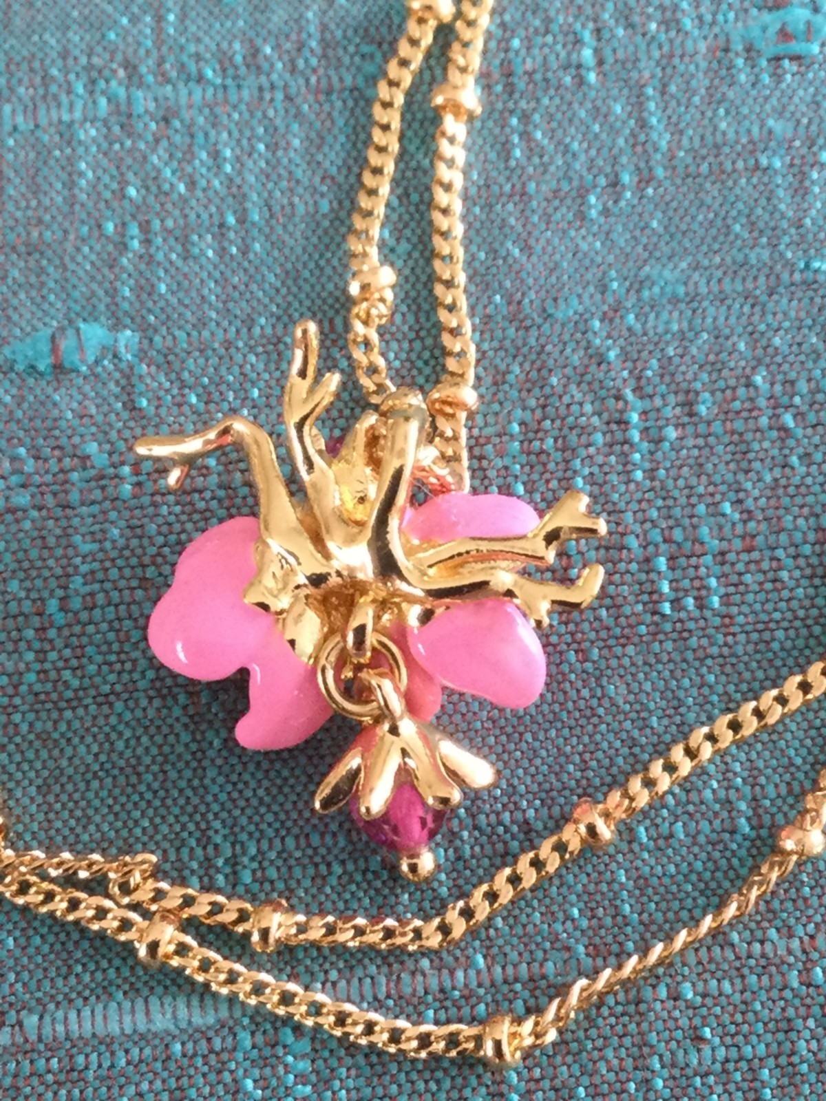 Les Nereides Pink and Gold WILD ROSE Pendant, Brand New with Pouch