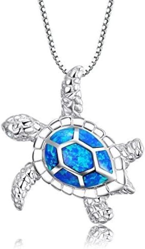Fashionable Blue Opal Sea Turtle Pendant Necklace – Health & Longevity Symbol