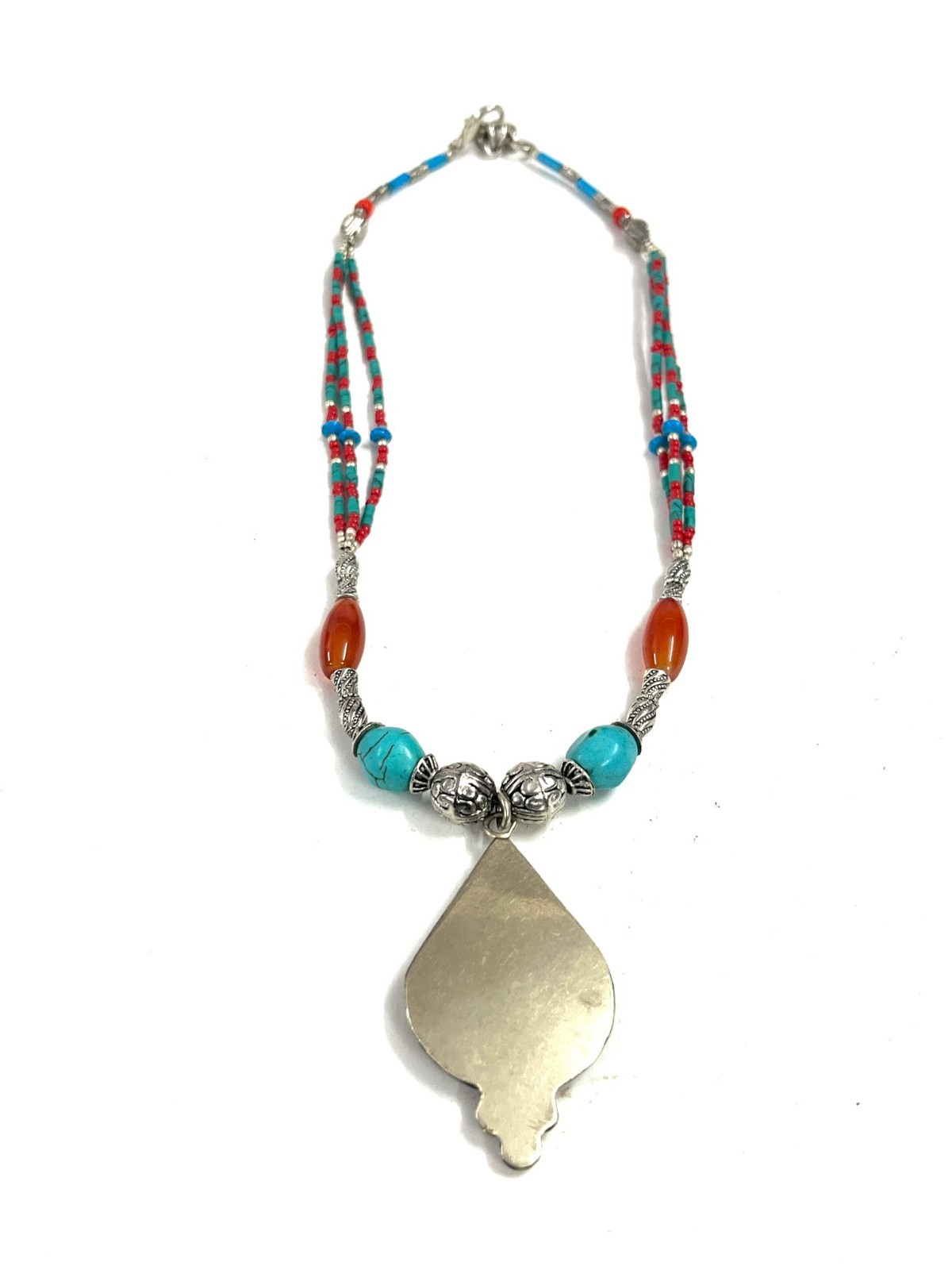 Ethnic Turquoise Carnelian Gemstone Tibetan Necklace Jewelry, 16 Inc Adjst