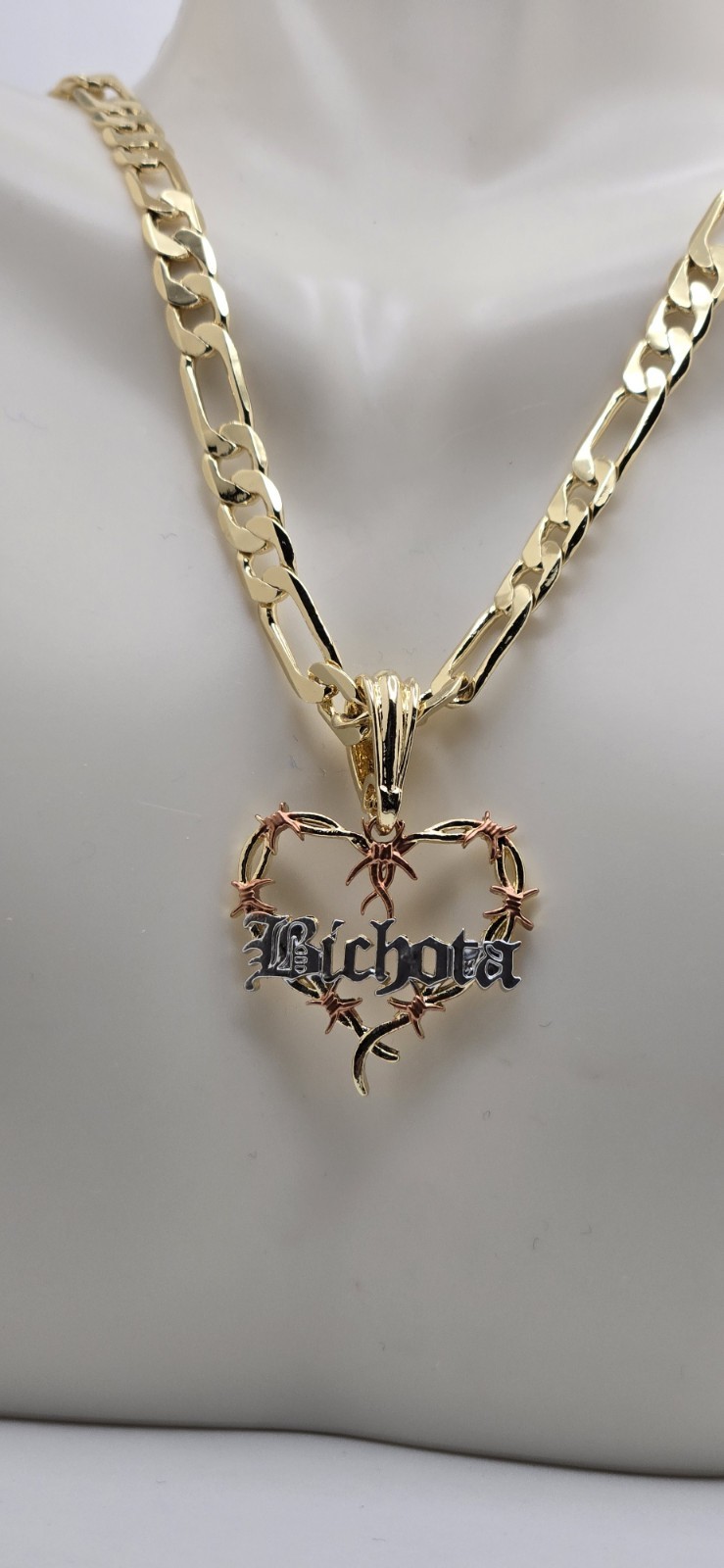 14k Gold Plated Cuban Necklace 24 Inches Long With Charm.
