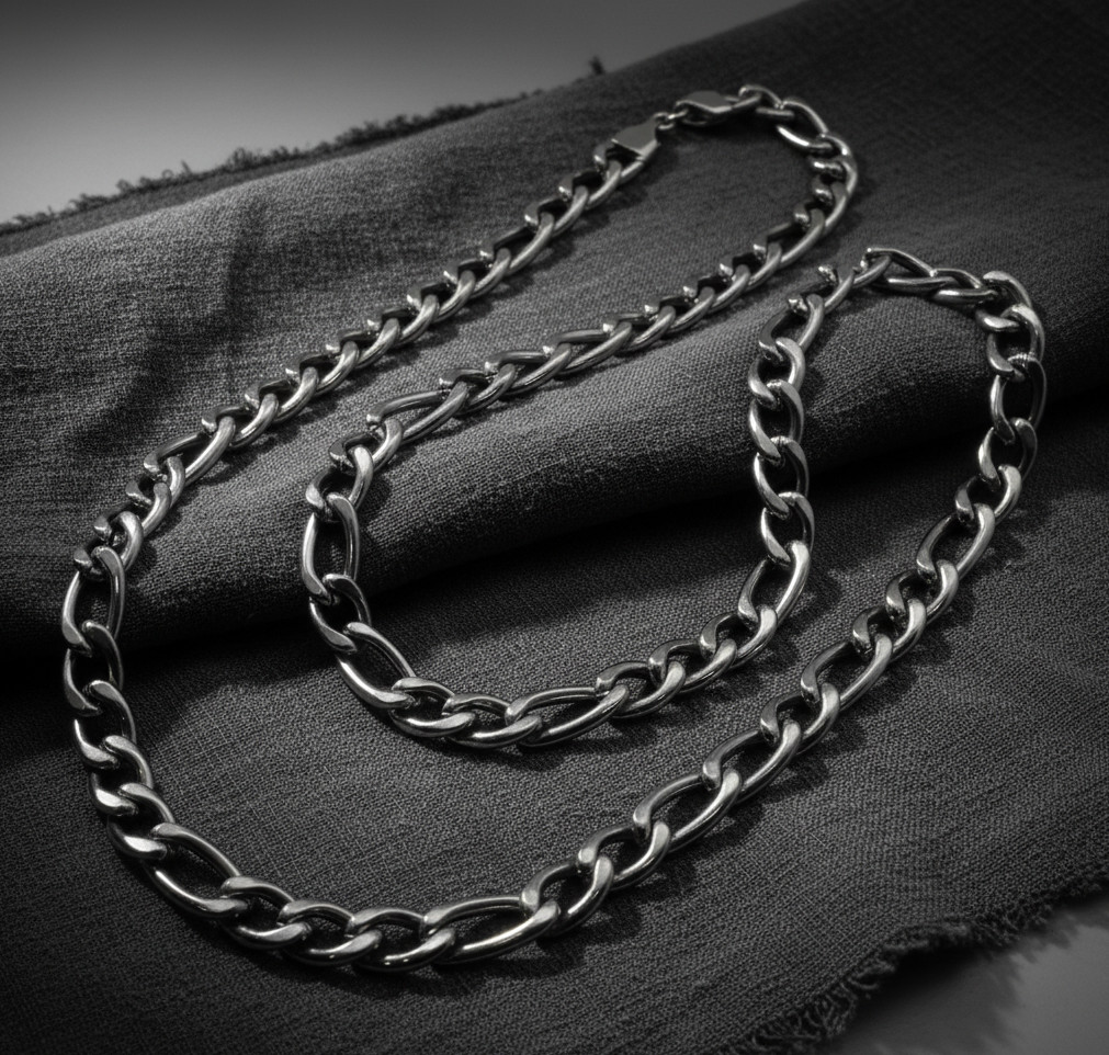 Men or Women 8mm Stainless Steel Figaro Necklace / Chain 15