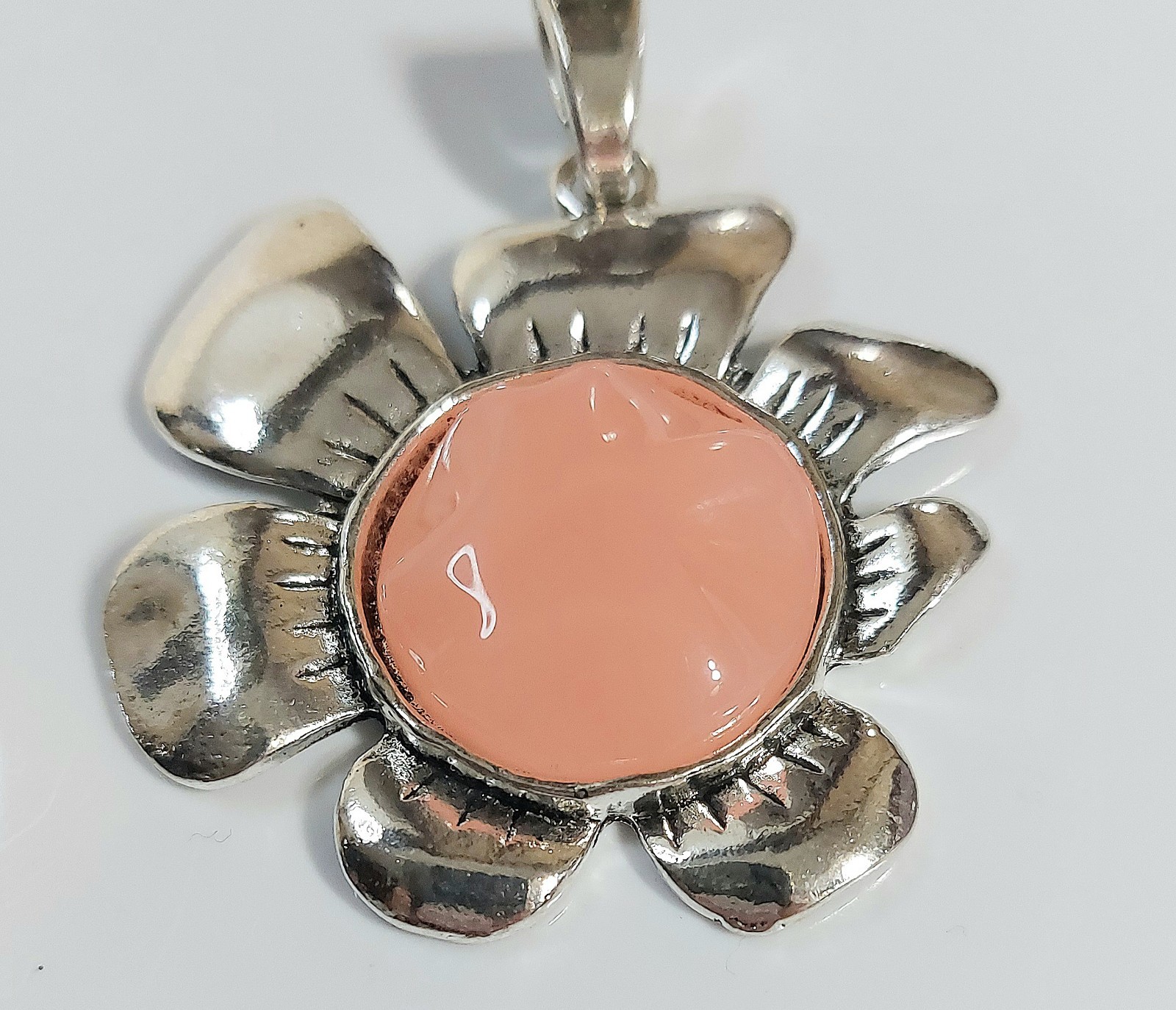 Silver and Pink/Coral Flower Necklace Pendant – Women’s Jewelry