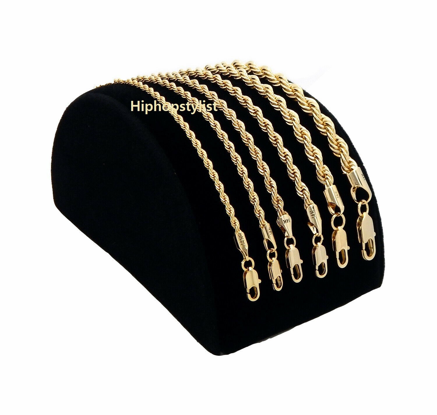 Mens Rope Chain Necklace Bracelet 2mm to 6mm 14k Gold Plated 8, 9, 20, 24, 30″