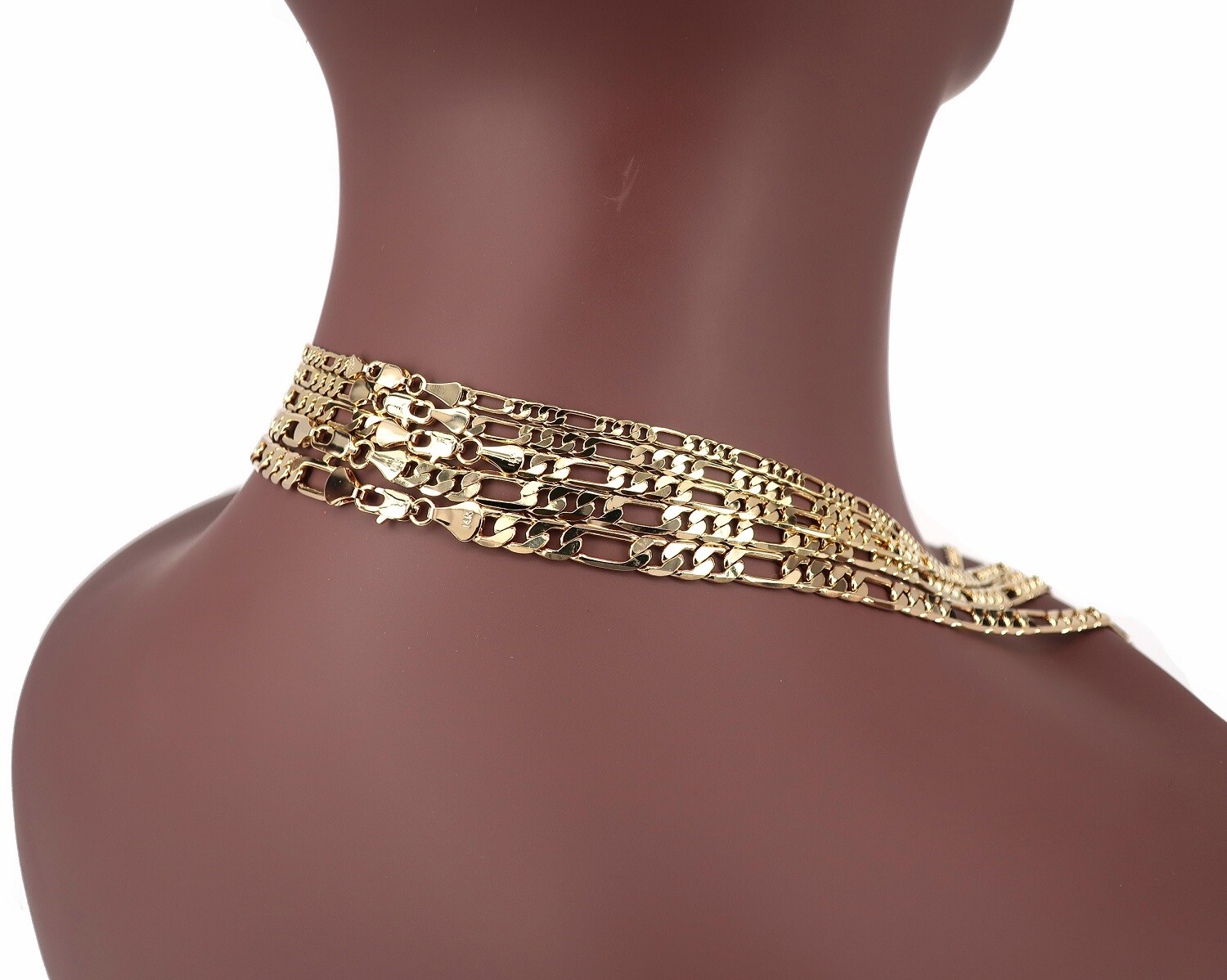 Yellow 14k Italian Figaro Link Chain Necklace Bracelet 3mm to 6.5mm Gold Plated