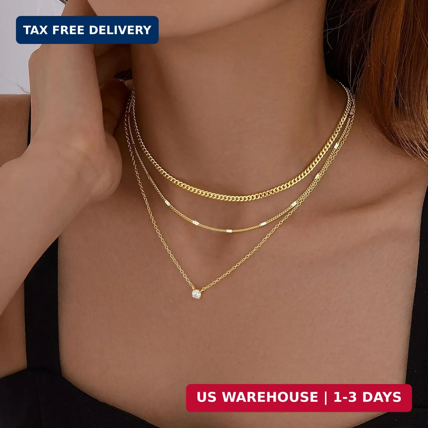 WomenGifts Layered Gold Necklaces for Women, 14K Gold Sterling Silver Plated Dai