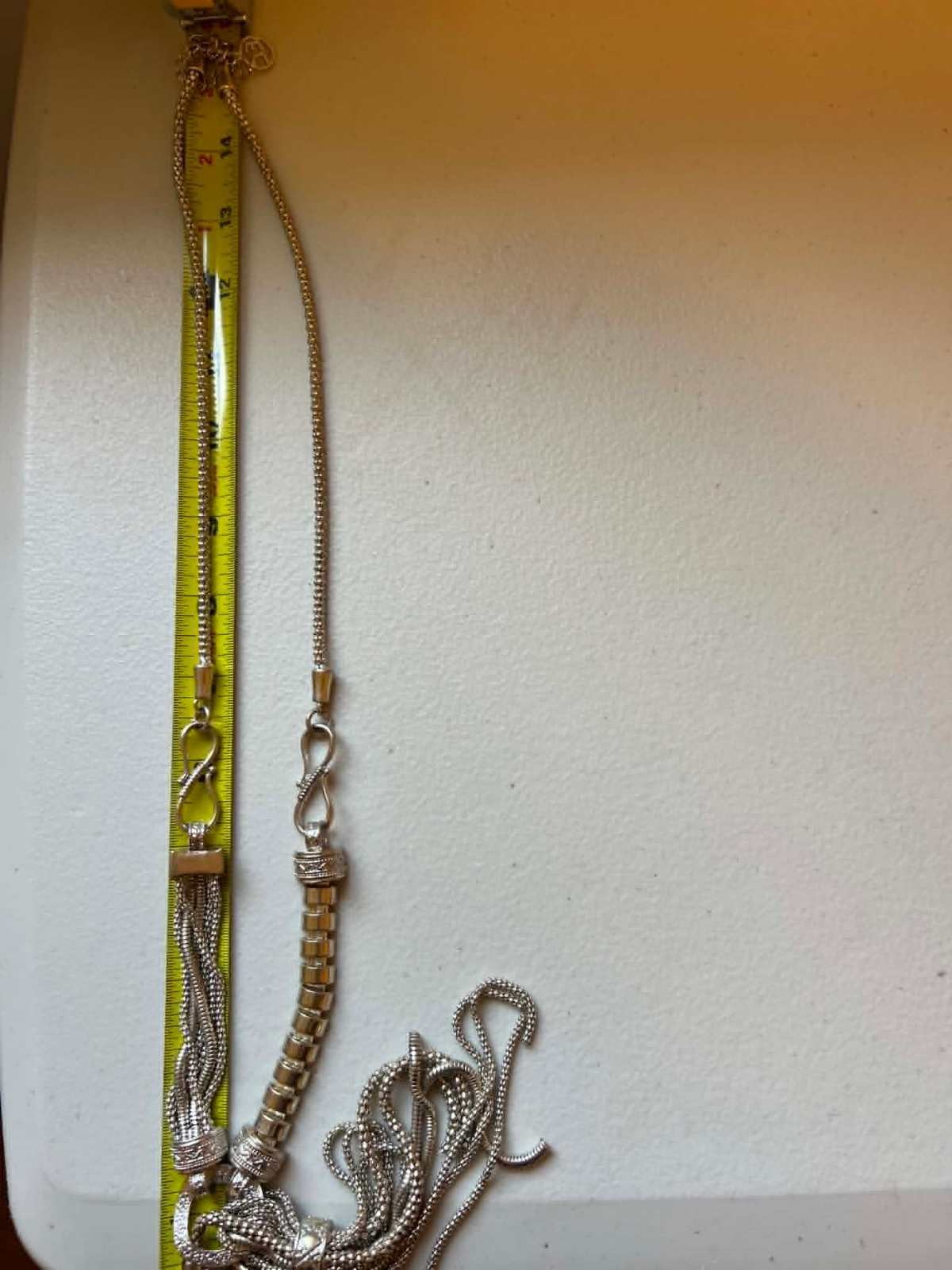 Silver Tone Multi-Strand Chain Necklace with Decorative Elements