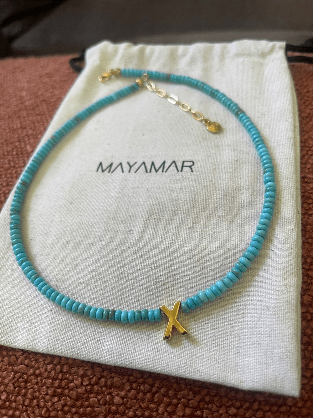 X – Initial Turquoise Beaded Necklace by Mayamar