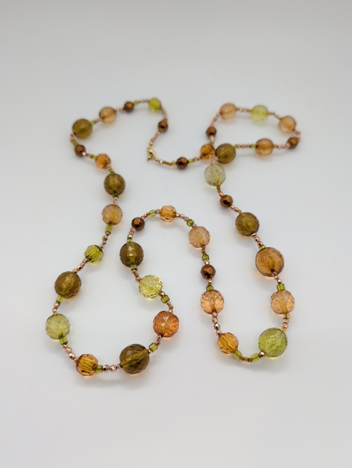 Coldwater Creek Boho Acrylic Sage Amber Single Strand Long Necklace 43 inches