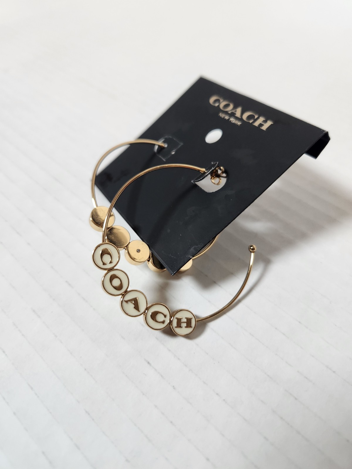 Coach Hoop Earrings Logo Gold White Plated Accessories