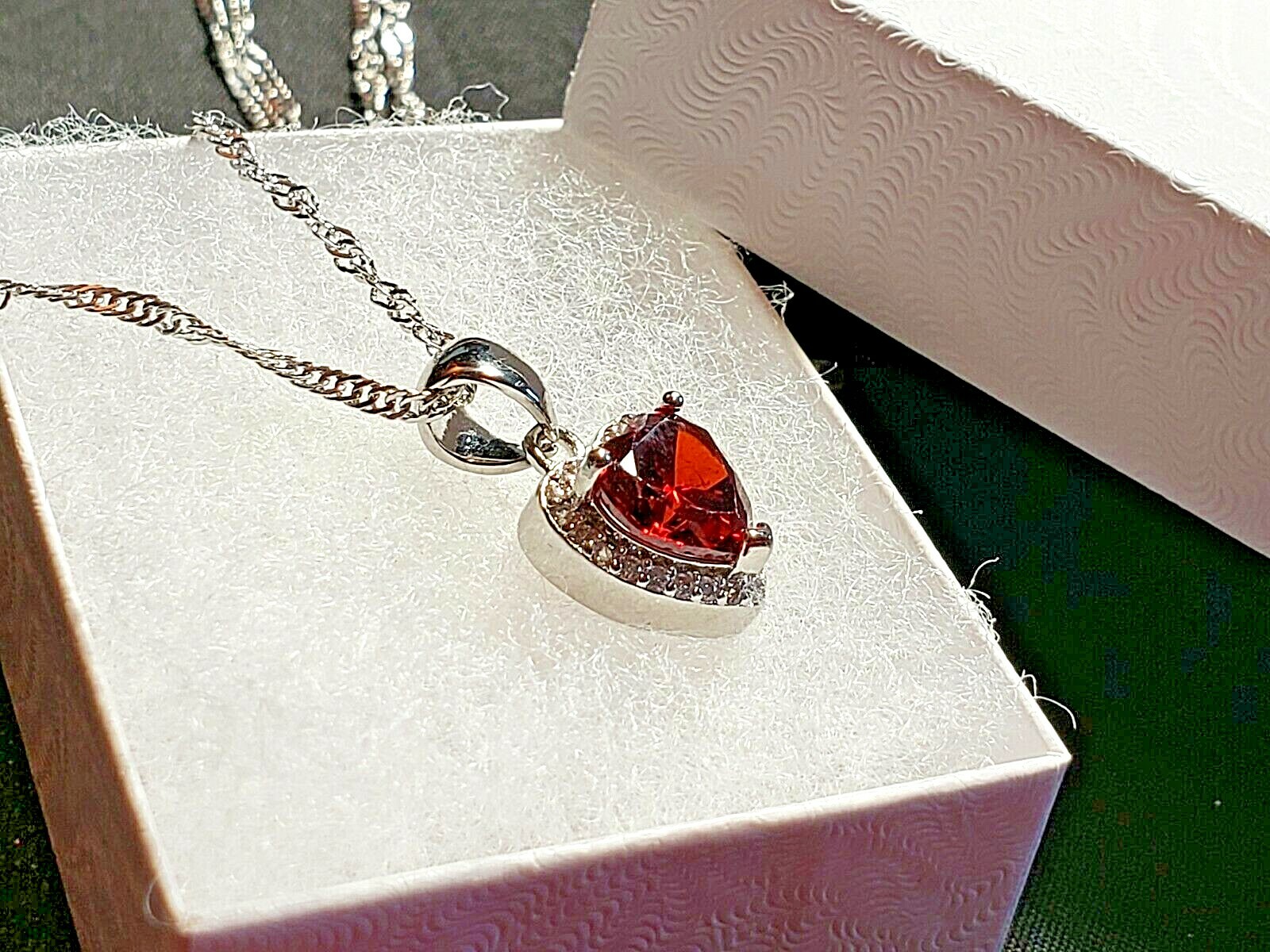 Valentine’s Da Gift/Birthday Necklace Red Heart Shape Pendant surround Crystals