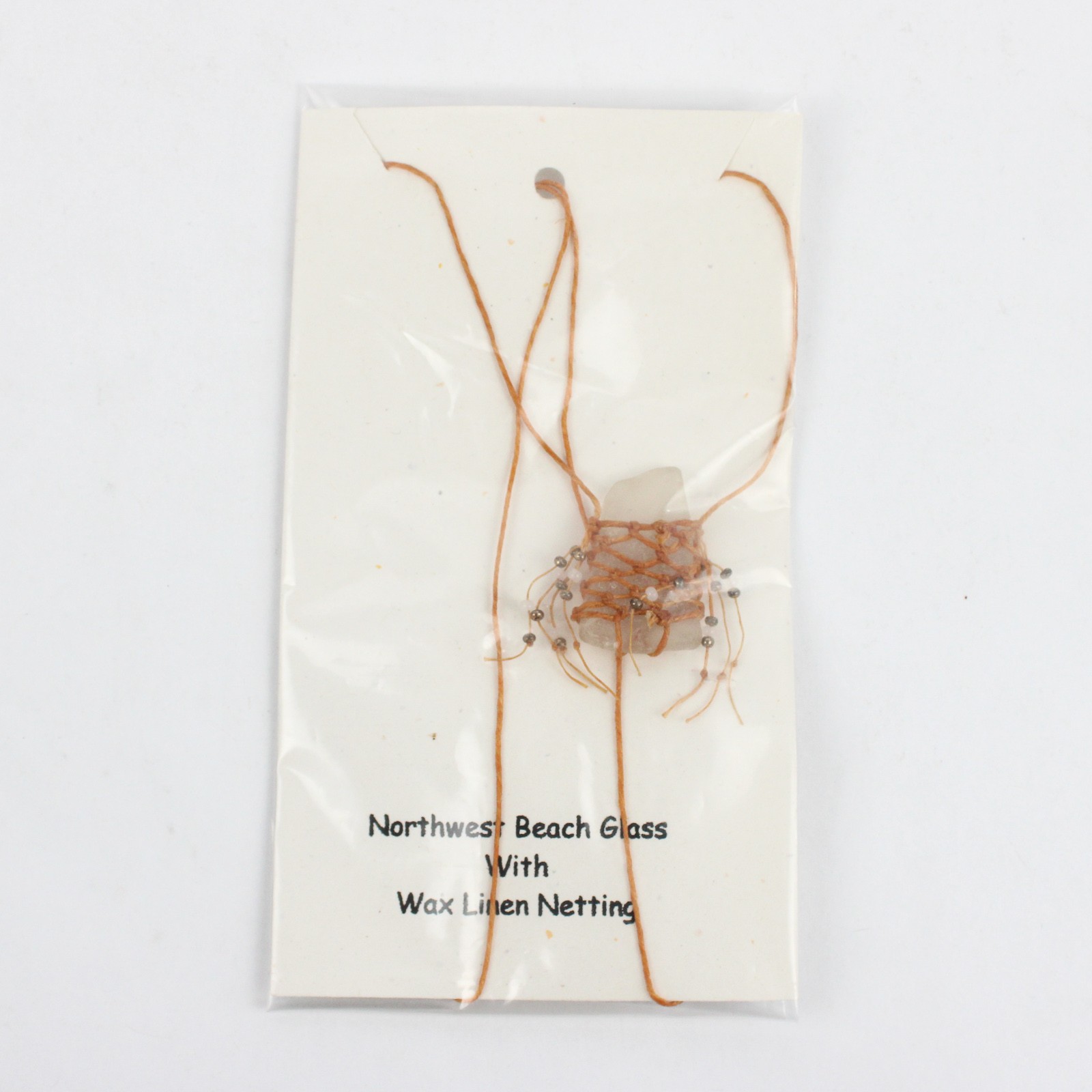 Northwest Colorless Beach Glass Wax Linen Netting Necklace