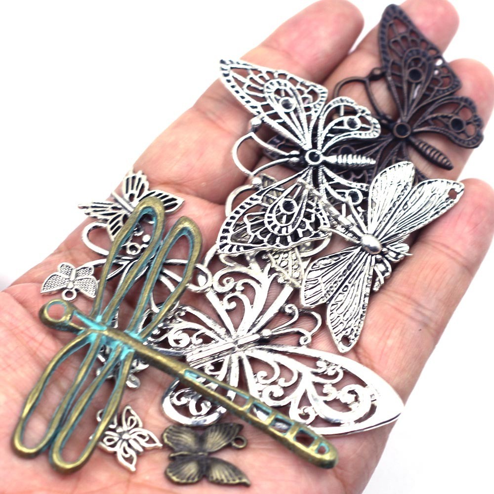Mixed Butterfly Wings Flower Heart Moon Key Charm Pendants DIY Crafts Supplies