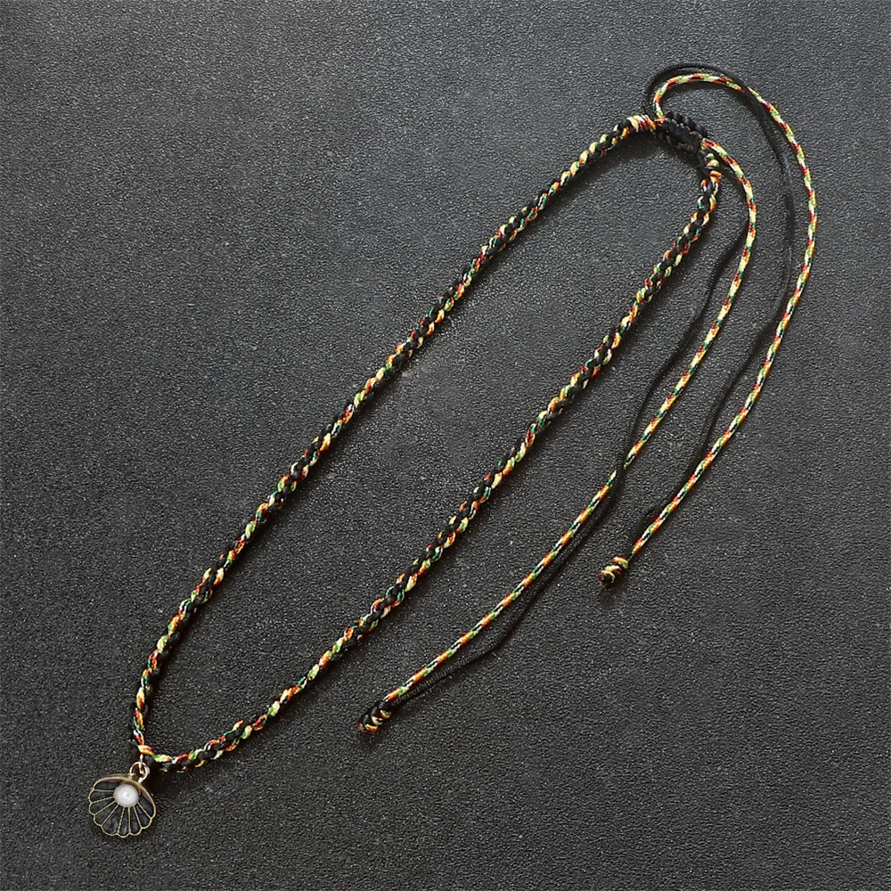 Bohemia Seashell Pendant Necklaces Adjustable Handmade Braided Rope Choker Fashi