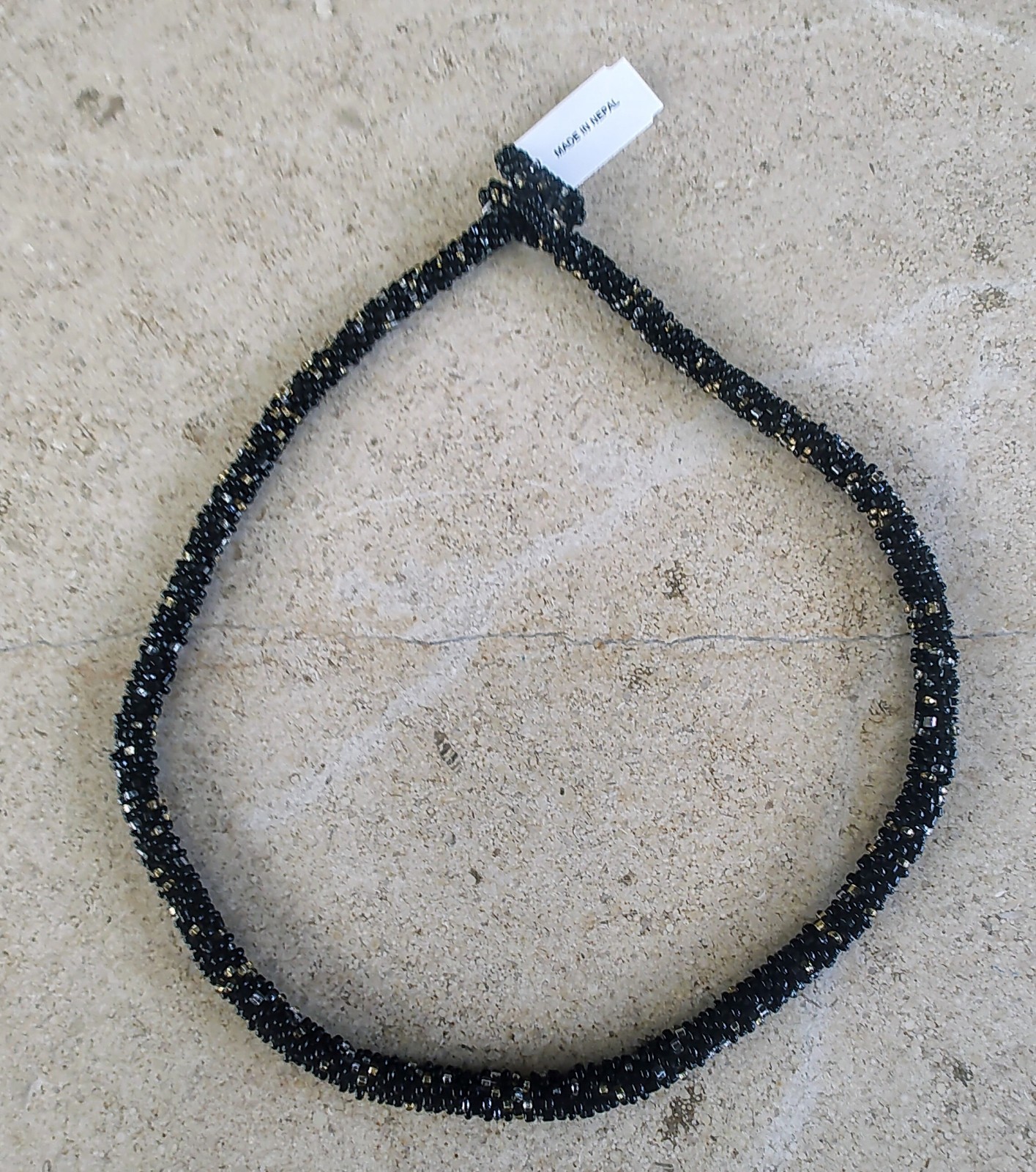 Andrew Stone Nepal Black Glass Bead Rope 20″ Necklace