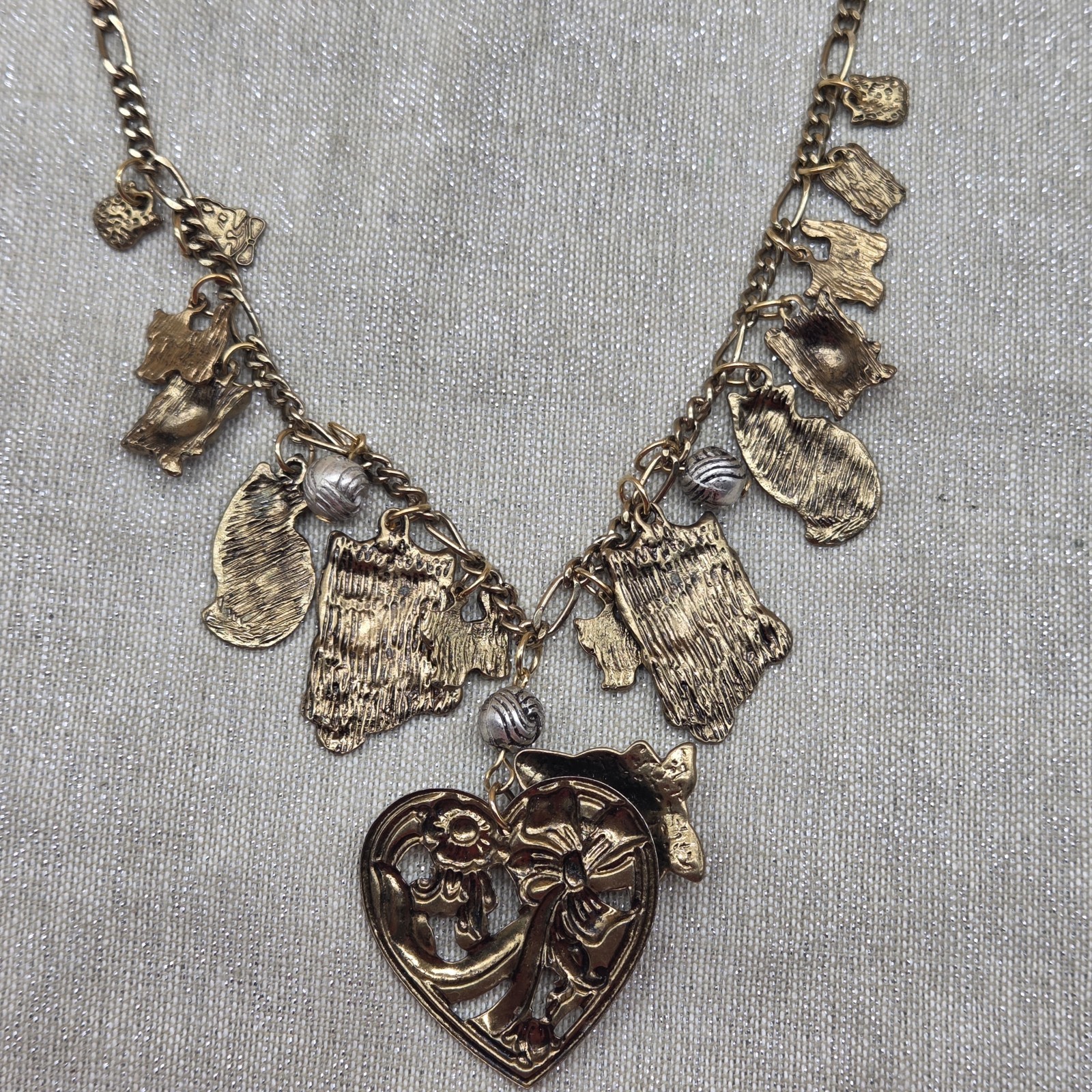 Cats Charms Pendant Style Heart Ribbon Flower Chain Necklace