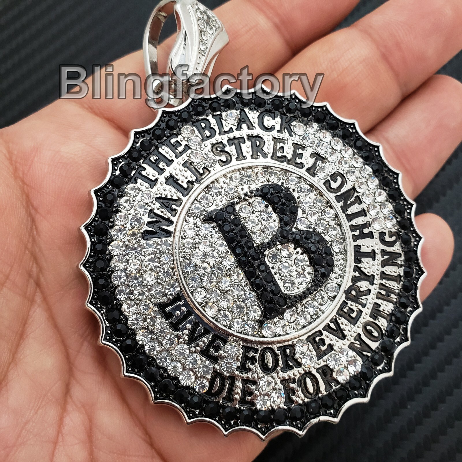 ICED HIP HOP SILVER PLATED THE BLACK WALL STREET CUBIC ZIRCONIA CHARM PENDANT