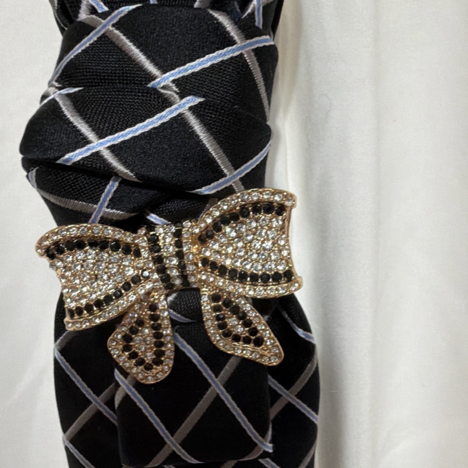 Women’s Jewerly Tie Black White Checkered Designer Style with Bow Accent