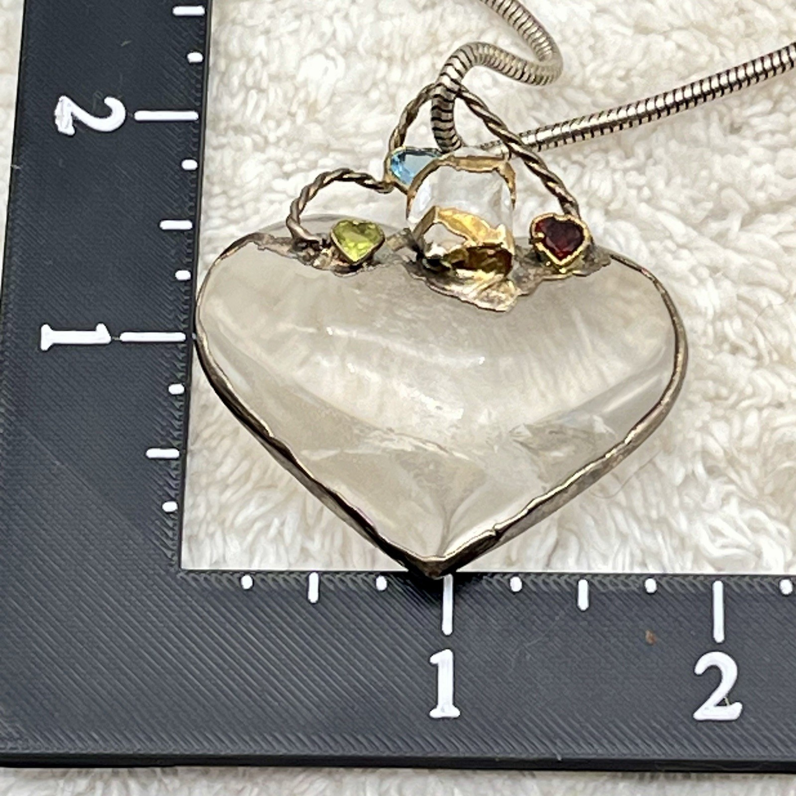 Chunky Heart Necklace Art Glass Pendant Boho Fairycore 21″ Adjustable