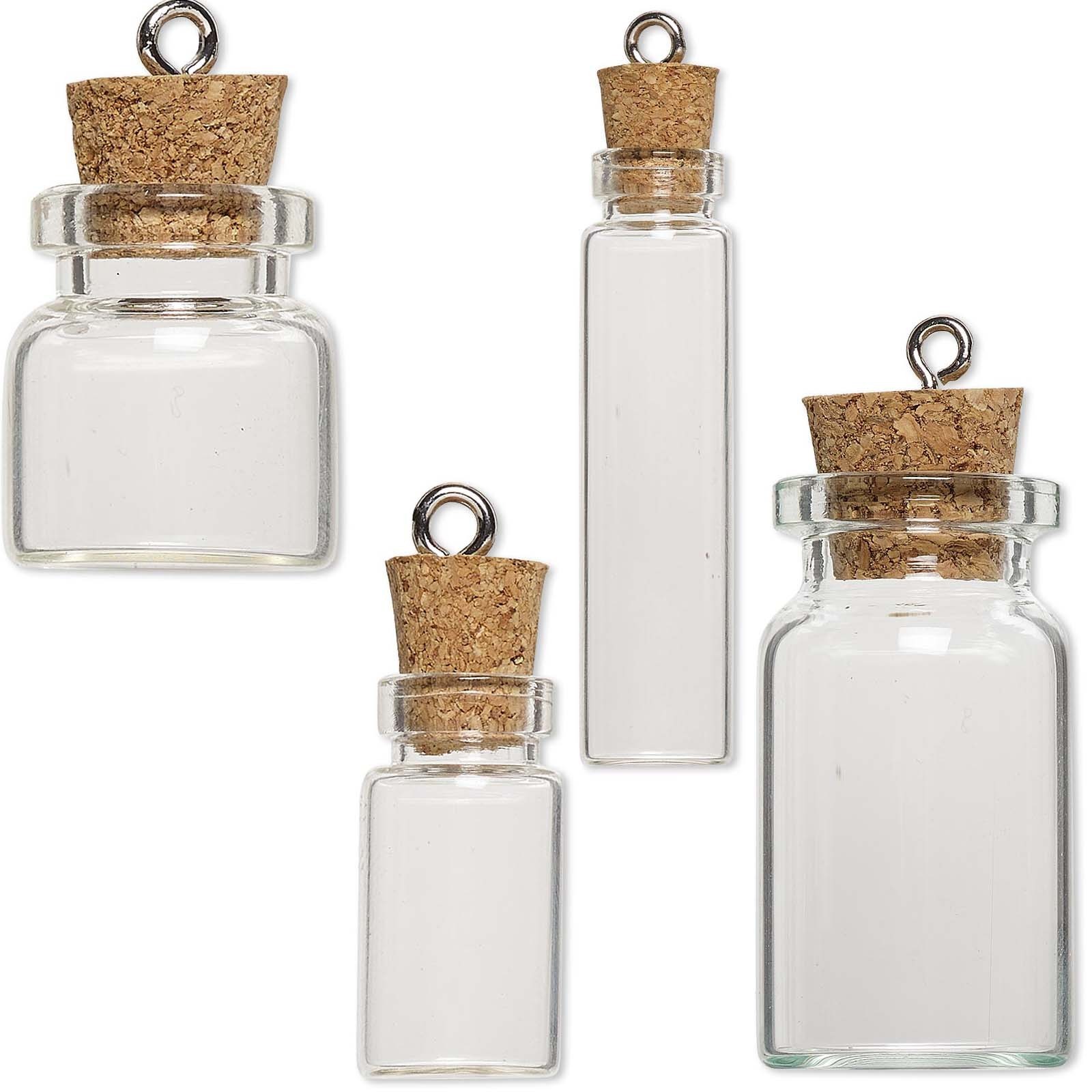 Little Clear Empty Glass Bottle Keepsake Jar Charm Pendant W/ Cork Lid & Loop