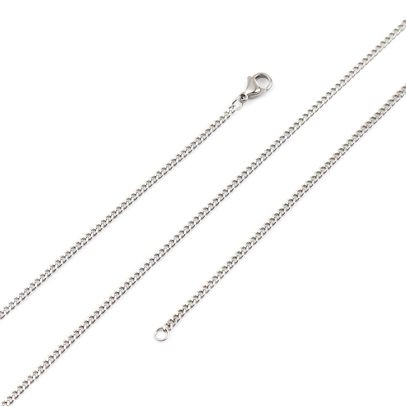 Stainless Steel Link Curb Chain Necklace Silver Tone 2.2 mm 60cm(23 5/8″) long