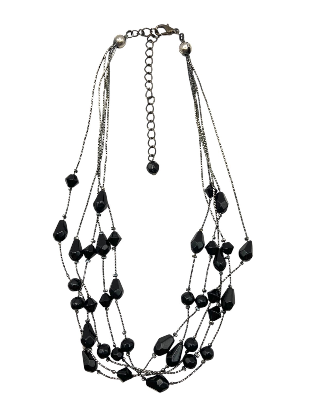 Gothic Black Glass Beads Layered Necklace Multistrand 18″ Gunmetal Gray 5 Strand