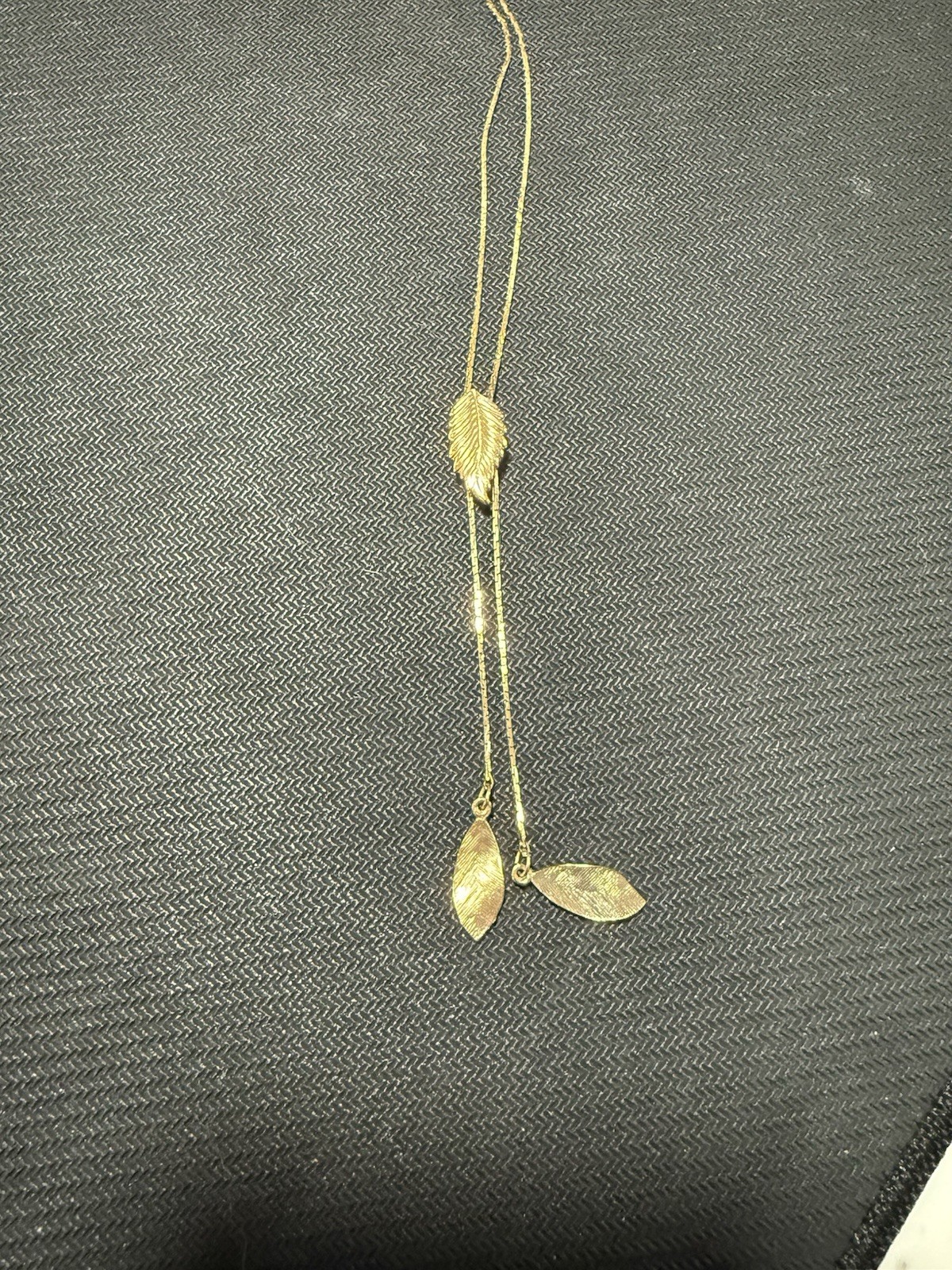 Gold Tone Metal Feather Leaf Bolo Tie Necklace