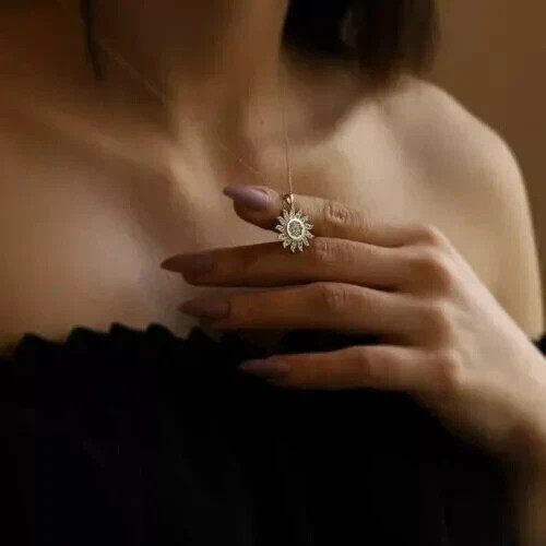 Women’s Elegant Pendant Necklace Round Simulated Diamond 14K Yellow Gold Plated