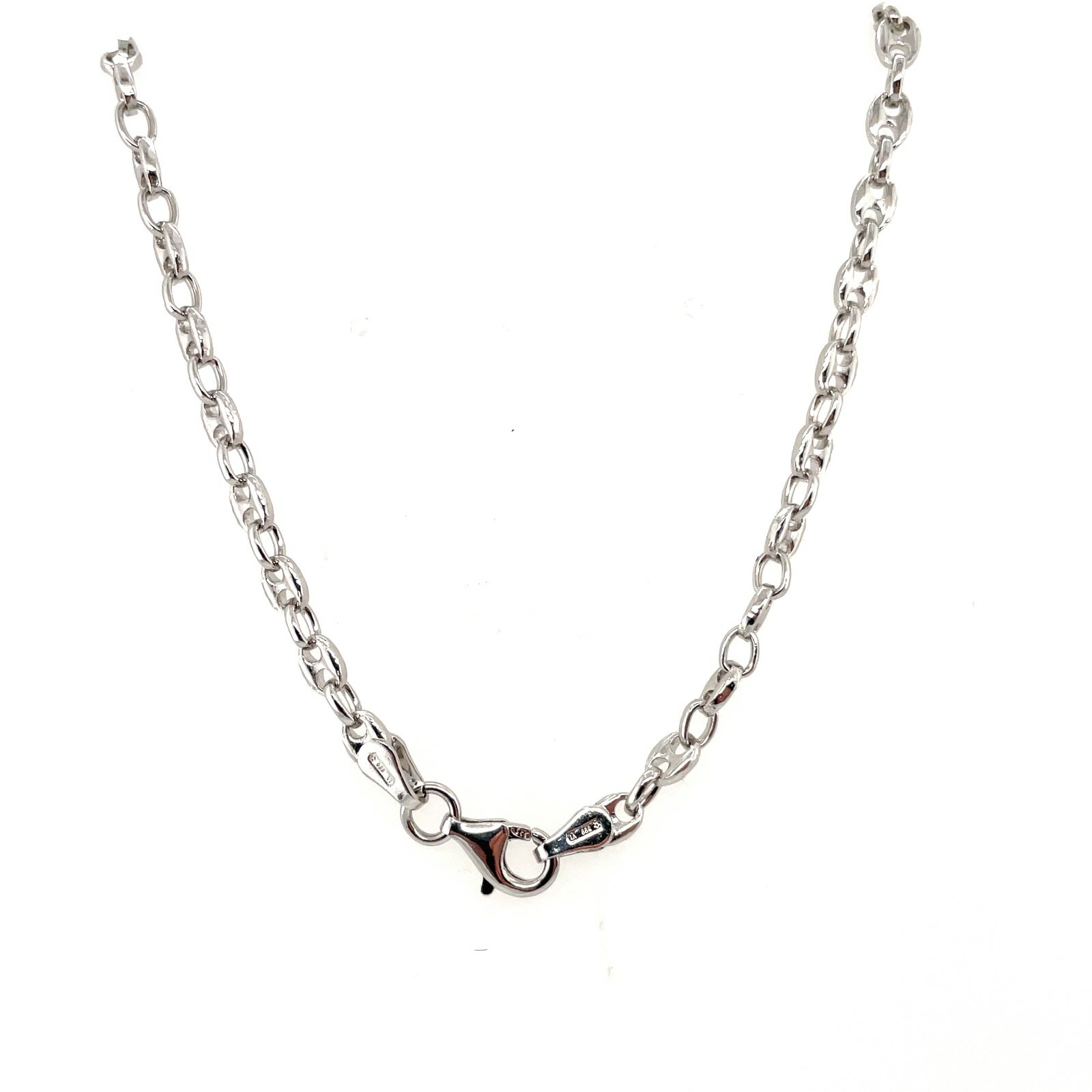 Sterling Silver Rhodium 3.4mm Margarita / Cable Link .925 Italian Chain 20”