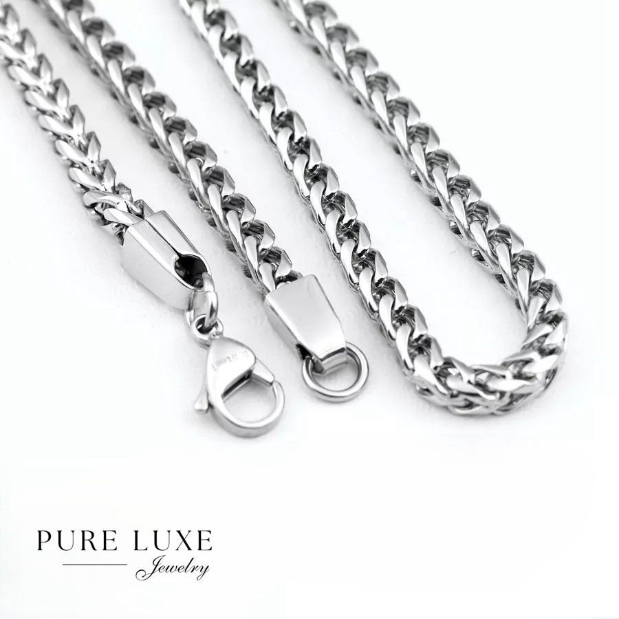 DG Men’s 30″ Franco Chain Necklace 6mm Silver Stainless Steel high quality,Box