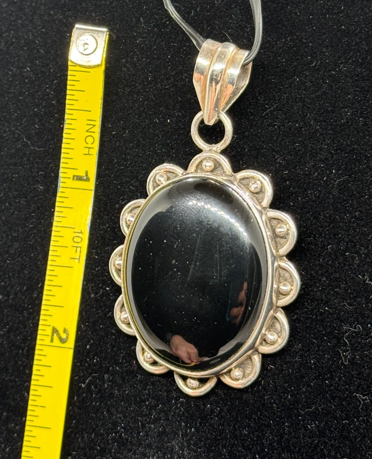 Vintage Silver Black Onyx Cabochon Pendant